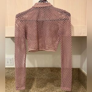 2/$15 Unbranded Camel/Tan Fishnet Faux Turtleneck Long Sleeve Crop Top Size S